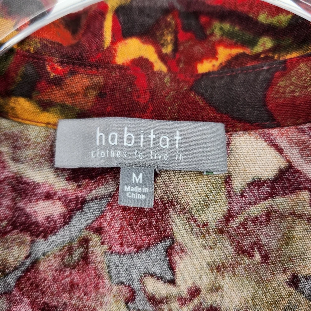 Habitat 3/4 Sleeve Button Front Shirt Womens Size Medium Floral Red Gold Fall - Picture 4 of 7